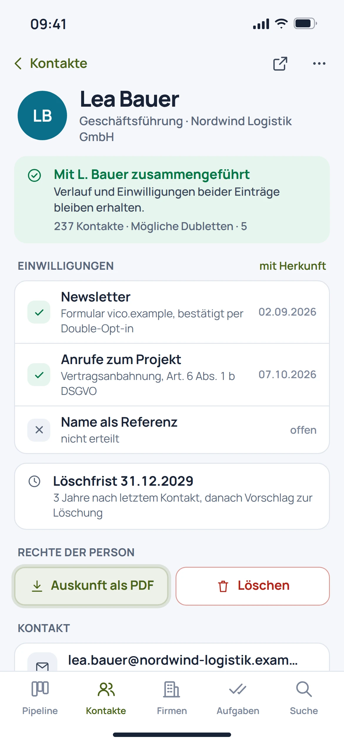 EU CRM: mobile Konzeptvorschau