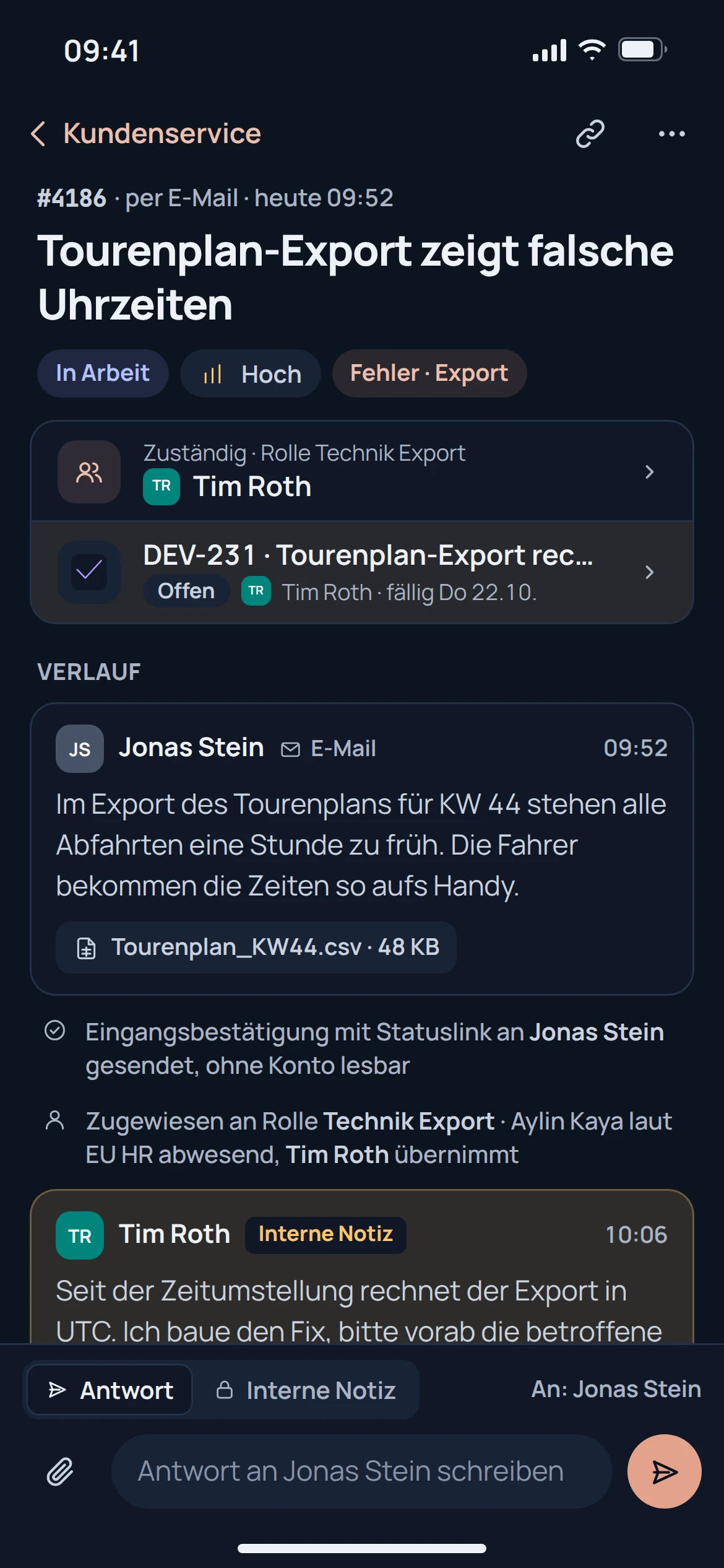 EU Desk, Bearbeiten: Ansicht der Anwendung mit Beispieldaten