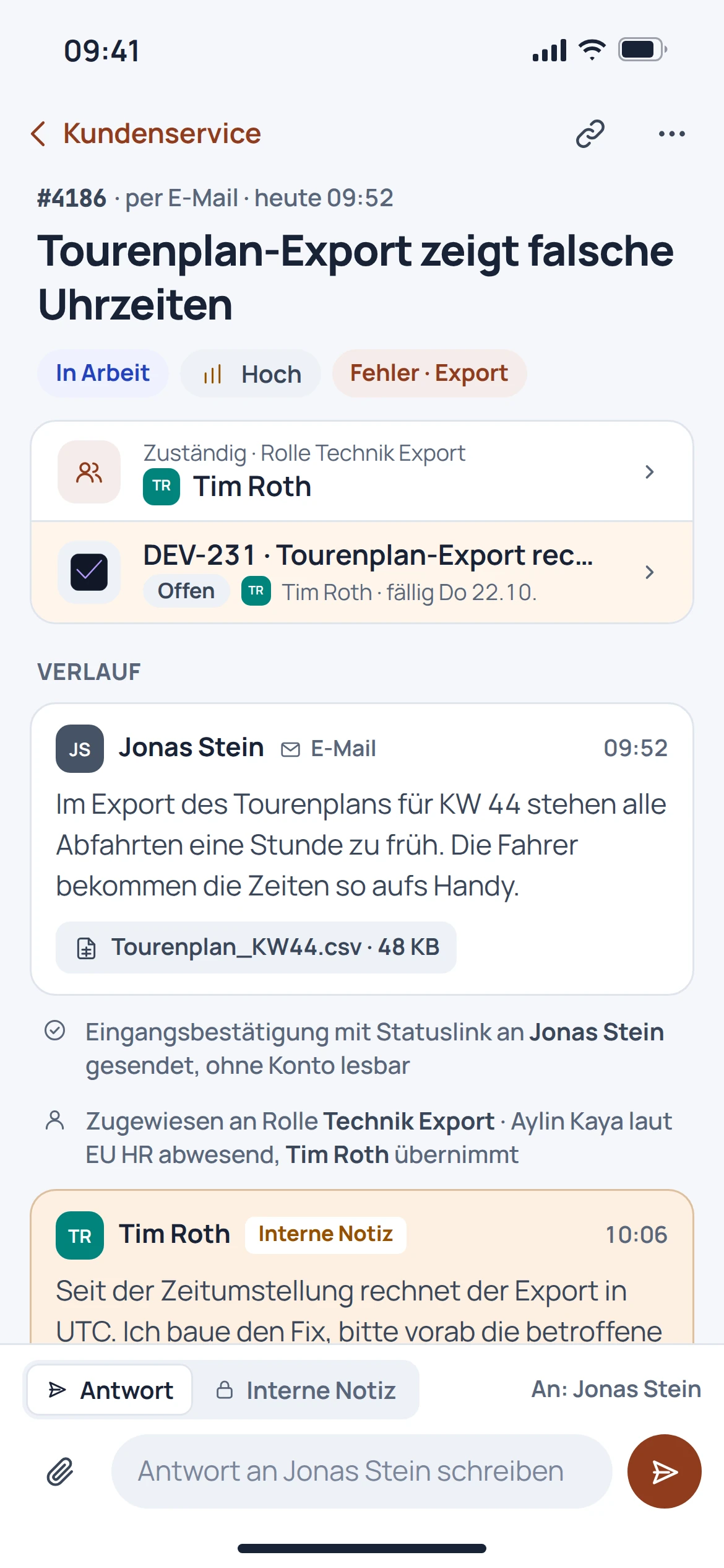 EU Desk, Bearbeiten: Ansicht der Anwendung mit Beispieldaten