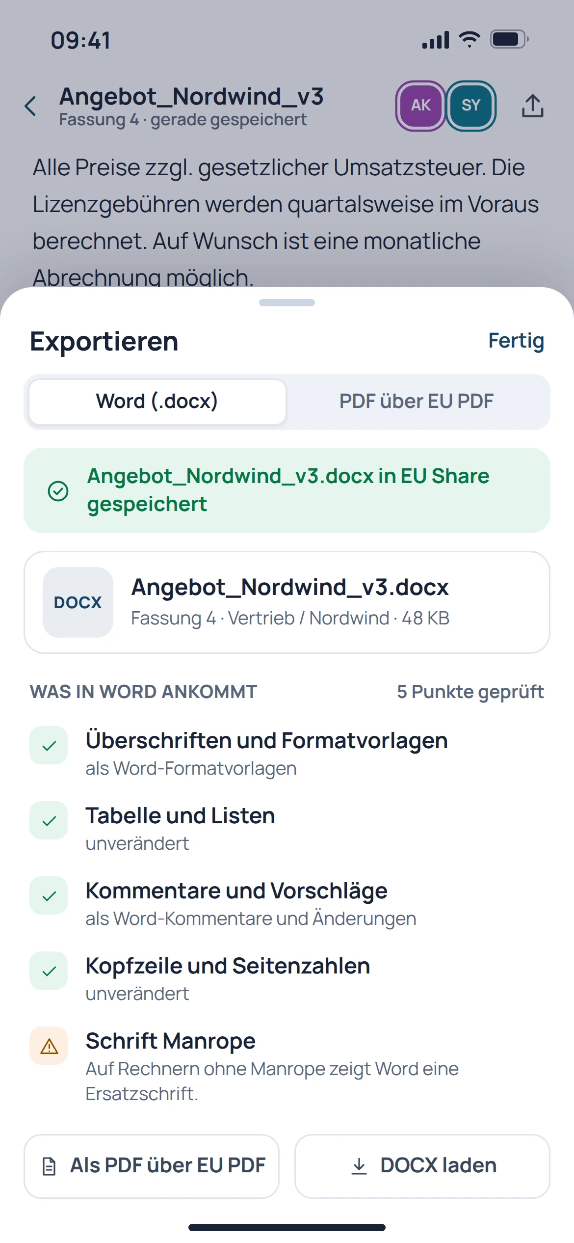 EU Docs: mobile Konzeptvorschau