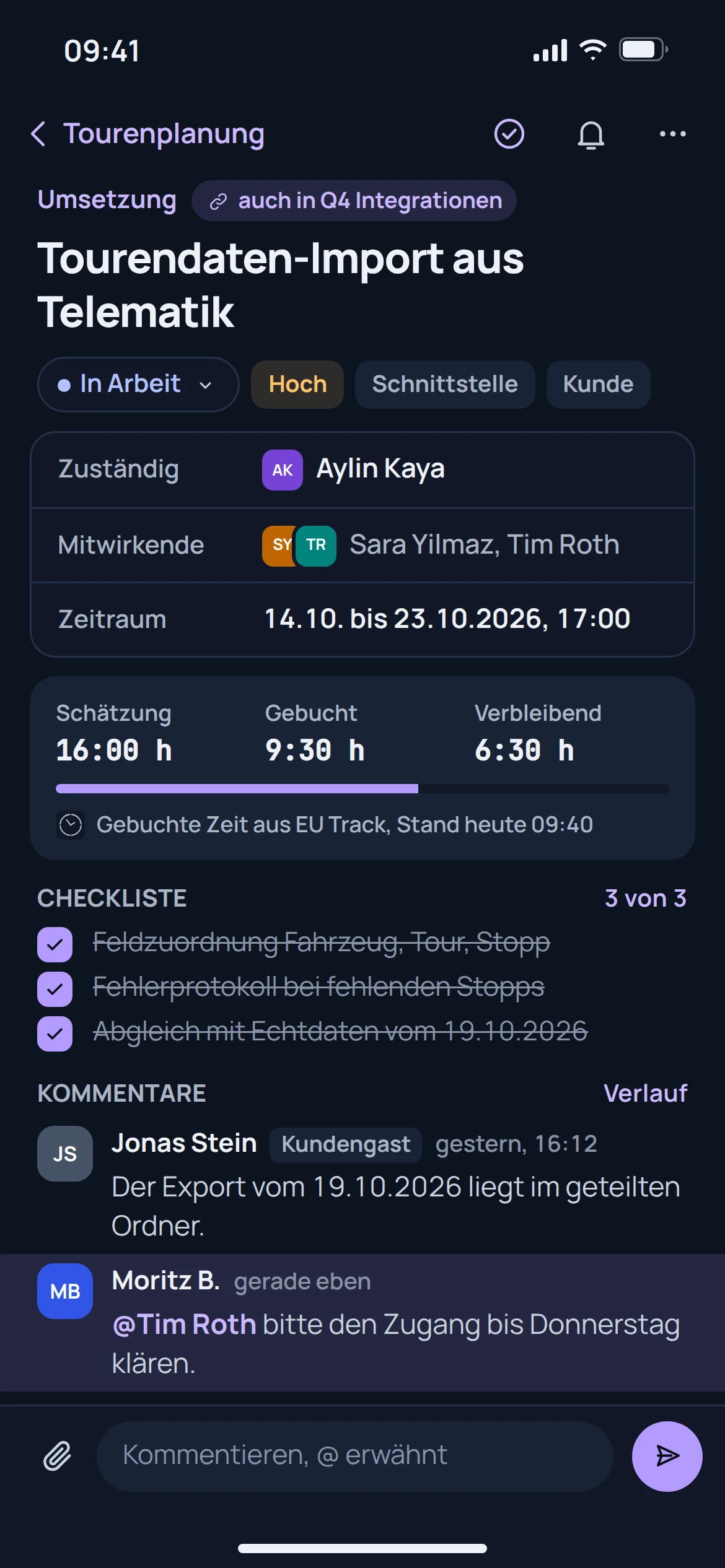EU Flow, Die Aufgabe: Ansicht der Anwendung mit Beispieldaten