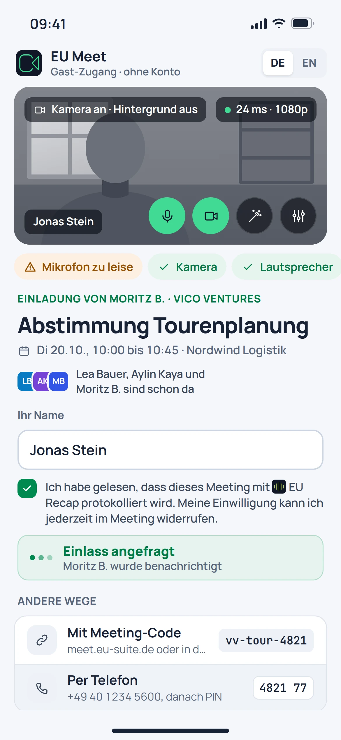 EU Meet: mobile Konzeptvorschau